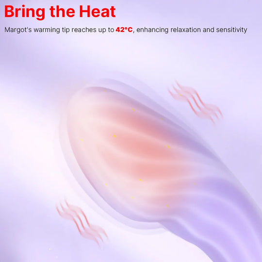 Product advertisement with a glowing oval shape and text about temperature and effects.